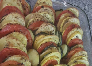 Baked potato,zucchini,yellow squash,tomato