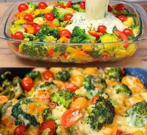 CREAMY BAKED BROCCOLI WITH TOMATOES AND KALE